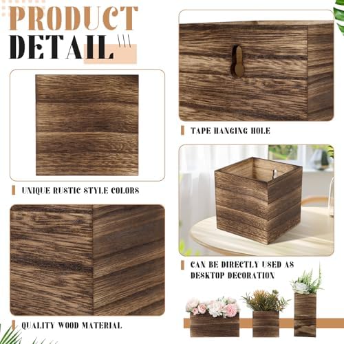 Ziliny 6 Pack Wooden Wall Planters Rustic Hanging Wall Planters, 5 Sizes - Image 3