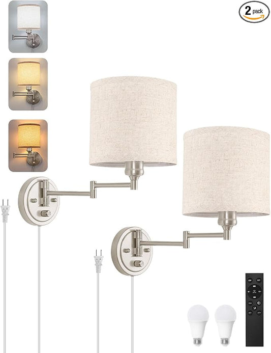Plug in Wall Sconces with Remote Control, Dimming & Adjustable Colors by GOODATE