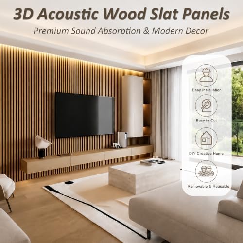 Acoustic Wall Panels, 93.2" x 12" Wood Slat Wall Panel - Image 4