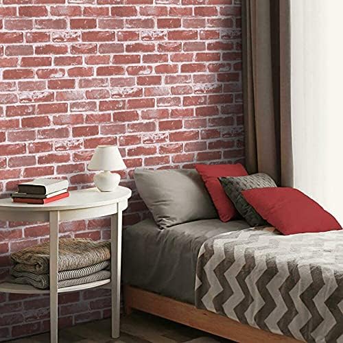 Timeet Red Faux Brick Wallpaper Peel and Stick Wallpaper 17.7" x 78.7" Self - Image 2