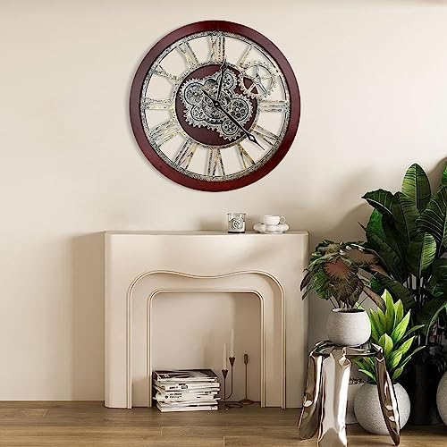 HOIBAI 18 Inch Large Round Wall Clock Walnut Wood - Image 6