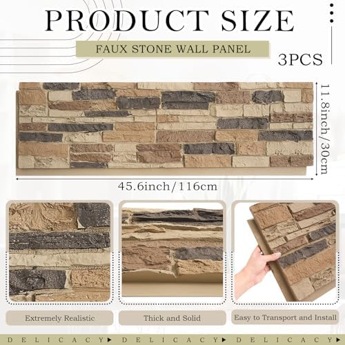 3 Pack Faux Stone Panels Interior 45.6''l x 11.8''h x 0.98''d Faux Siding - Image 2