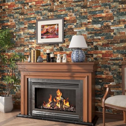 FunStick 15.8x472 Brown Red Blue 3D Brick Wallpaper Peel and Stick Textured - Image 5