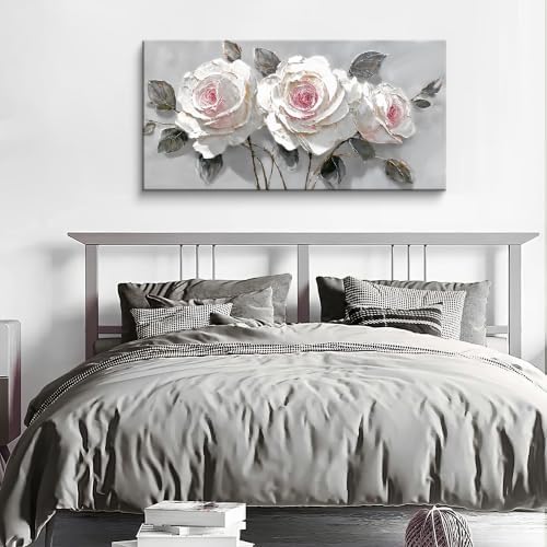 Modern White Pink Rose Canvas Wall Art Decor - Image 4