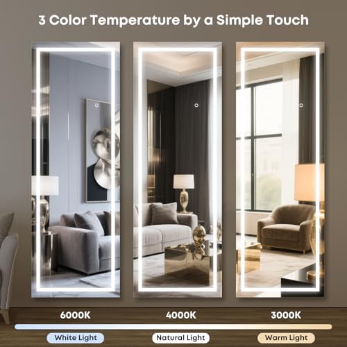 Kosmonia 64" x 21" Full Length LED Mirror Floor Standing Mirror - Image 4