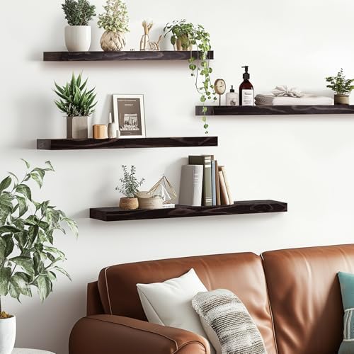 16x5.8x0.8in Floating Wall Shelves Rustic Solid Wood 4-Pack - Image 2