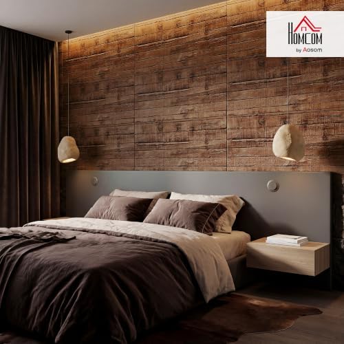 HOMCOM 8-Pack 3D Faux Wood Wall Panels Lightweight 4' x 2' Brown Wood Grain - Image 2