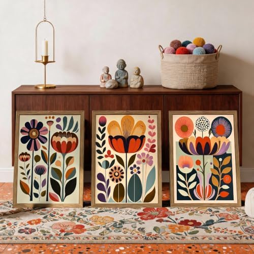 YSGGTR 3 Pcs Framed Boho Abstract Colorful Floral Canvas Wall Art 12x16 In - Image 6