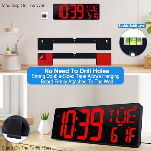 17.2" Large Digital Wall Clock Bluetooth Auto Sync Time Big Timer Red - Image 5