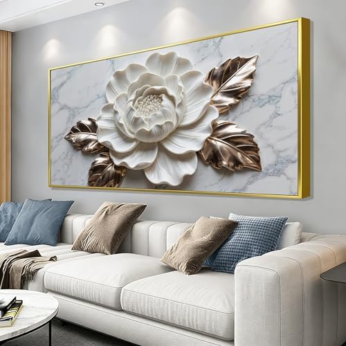 Suconvng Gold Framed Wall Art Living Room Home Wall Decor Modern White Flower by Suconvng