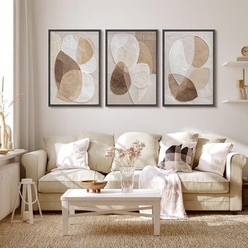 MUDECOR Framed Canvas Print Wall Art Abstract Beige Brown Layered Shapes - Image 2