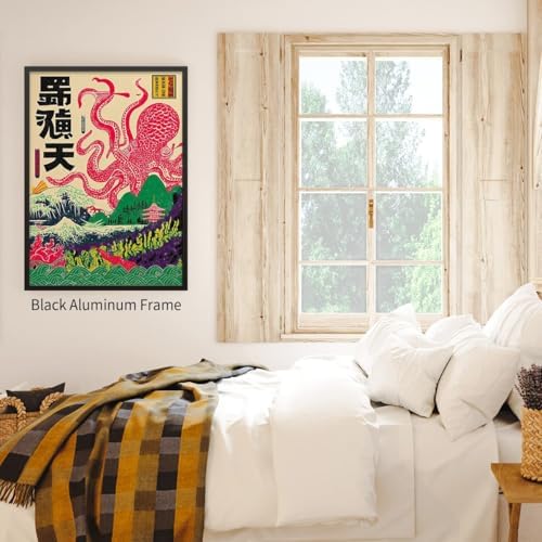 Black Framed Japanese Wall Art Octopus Ocean Theme Canvas Print 8x10in Vintage - Image 7
