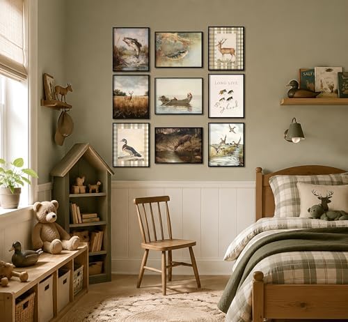 Vintage Nursery Wall Art Set of 9, Baby Boy Hunting Prints 8x10 Unframed - Image 5