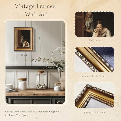 uniro Vintage Gold Framed Wall Art, Vintage Woman Portrait Canvas Art Prints - Image 5