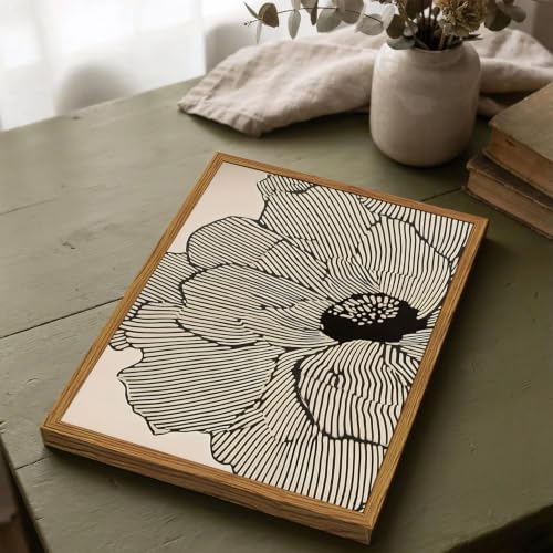 Framed Boho Floral Canvas Wall Art, Neutral Black Flower Pictures Wall Decor - Image 2