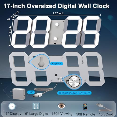 CHKOSDA 17 Inch 3D LED Digital Wall Clock - Image 6