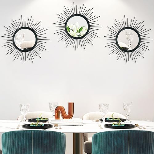 3 Pack Metal Mirror for Wall Cute Sunburst Wall Mirror Home Decor Wall Art - Image 5
