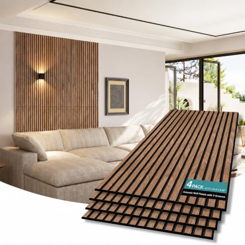 V-Groove Wood Slat Acoustic Panels, 31.2 Sq Ft Self-Adhesive Soundproof Wall by AKK-ART