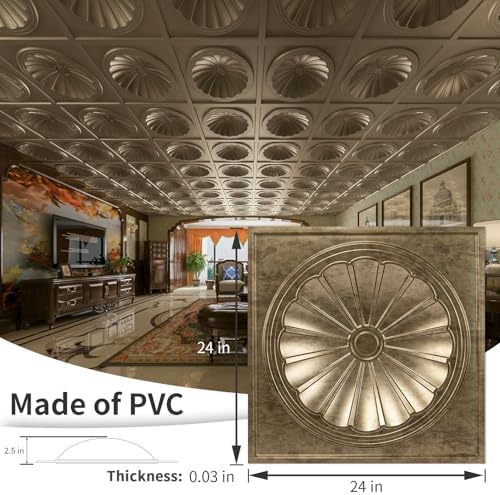 Art3dwallpanels Ceiling Tiles, 24 x 24 Inch, Antique Gold, 12 Pack - Image 3