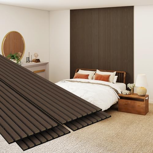 MISSDAY Wood Slat Acoustic Wall Panels, 4 Packs 106.3" x 12.6" Dark Walnut by MISSDAY