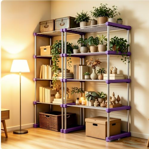 BLULEE Expandable Standing Shelf Unit, Adjustable Storage Rack Purple - Image 3