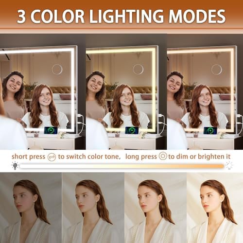 Hasipu Vanity Mirror with Lights, 39.4" x 28.7" LED Makeup Mirror, Lighted - Image 3