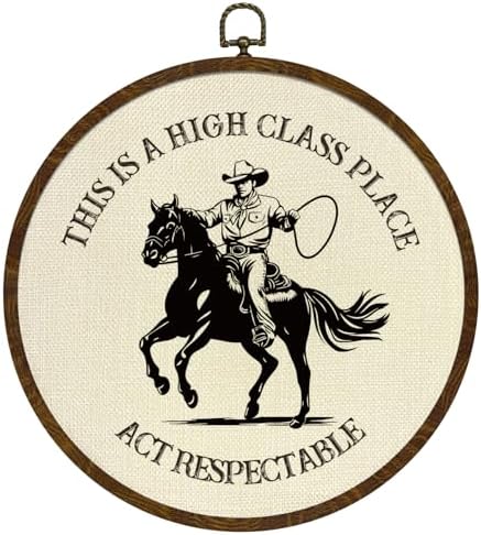 Round Wall Art Framed, Funny Cowboy Round Wall Decor –This Is a High Class by KLYTINK