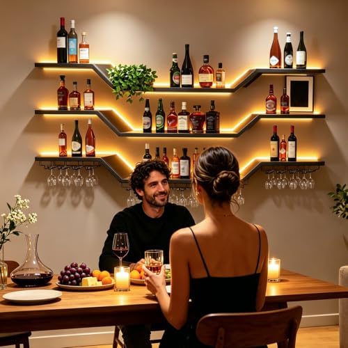 70.8"Modern LED Wine Rack Wall Mounted, 3-Tier Floating Bar Shelves - Image 3