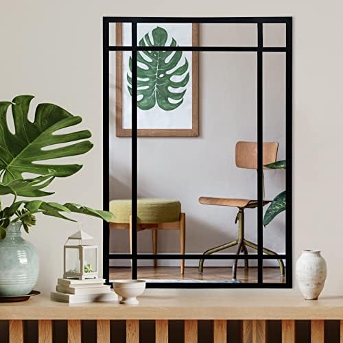 HQiJun Black Rectangle Mirror, Farmhouse Decorative Wall Mirror by HQiJun