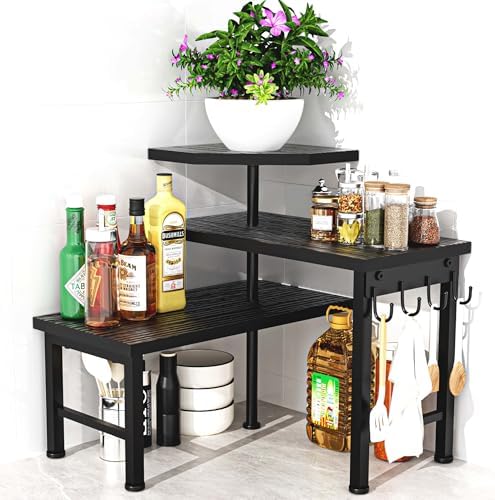 Counter Organizer Shelf, 3 Tier Moveable Black Corner Shelf Organizer by Elevateyourspacenaturally