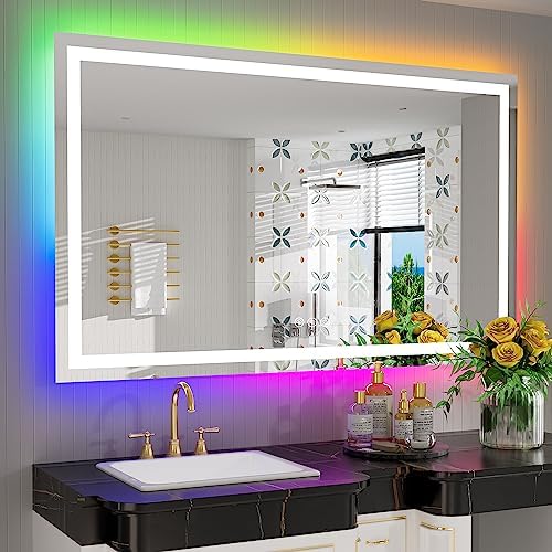 55x36 LED Bathroom Mirror with Lights, RGB Backlit Lighted Mirror by YEELAIT