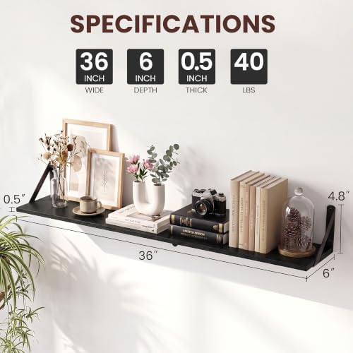 36 Inch Black Wall Shelves 6 Inch Deep - Image 3
