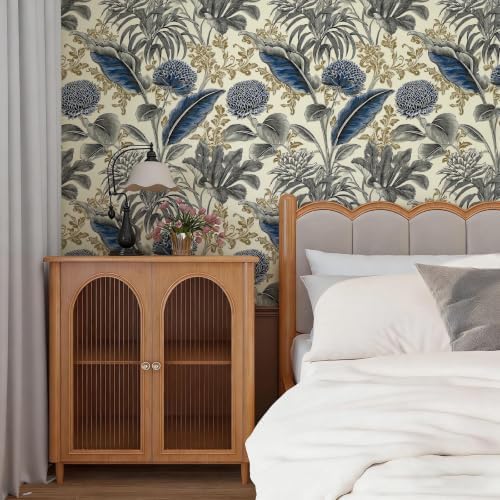 Chinese Blue Tropical Floral Peel and Stick Wallpaper Self Adhesive 17.72" x - Image 5