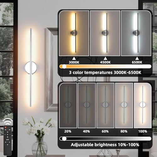 Battery Operated wall Sconce Set of 2, 27.5" Chrome USB Rechargeable LED - Image 4