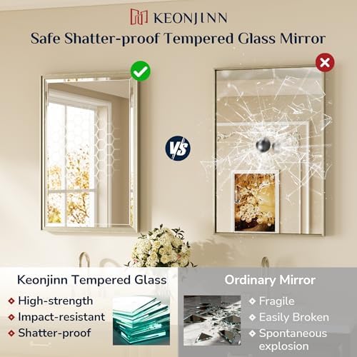 Keonjinn 60" x 36" Large Brushed Nickel Bathroom Mirror, Aluminum Alloy - Image 6