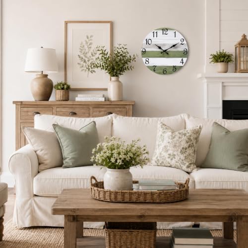 CHYLIN Wall Clock Silent Non-Ticking Battery Operated Green White Striped - Image 6