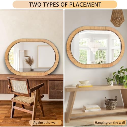 20x30 Oval Rattan Mirror for Wall, Boho Decorative Mirror for Bathroom Vanity - Image 5
