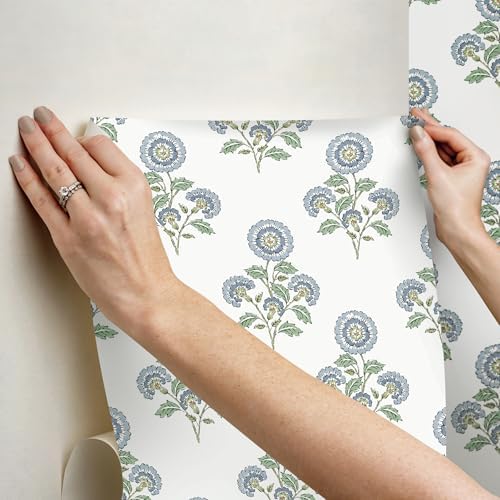 NuWallpaper Flourish Block Print Blue and Green Multi Peel and Stick Wallpaper - Image 4