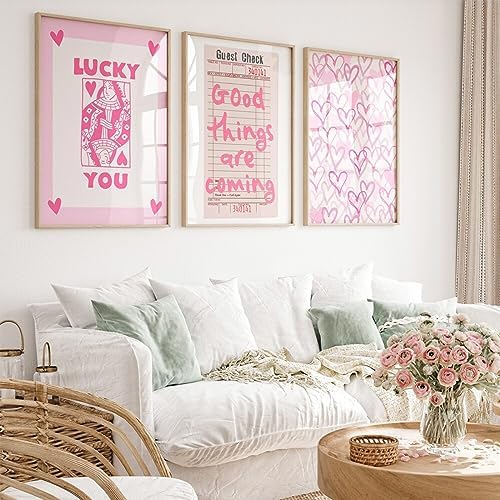 Lucky You Pink Wall Art Guest Check Preppy Wall Decor Trendy Aesthetic Canvas by Youillne