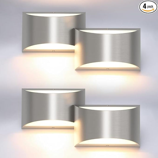 Aipsun 4 Pack Nickel Modern LED Wall Sconce Hardwired Indoor Wall Lights Up and by Aipsun