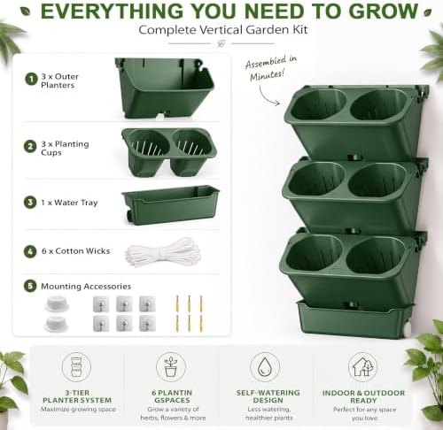 Briwooody 3 Set 6 Pocket Vertical Stackable Wall Planters Kit Outdoor Self - Image 6
