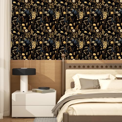 Dark Retro Moody Wildflower Peel and Stick Wallpaper 17.5" x 118" - Image 5