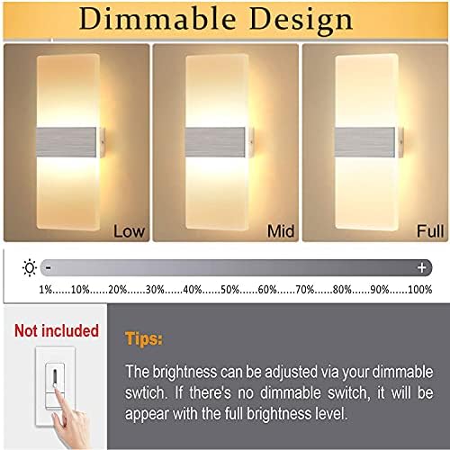 Lightess Dimmable Modern Acrylic LED Wall Sconces 12W Warm White - Image 2