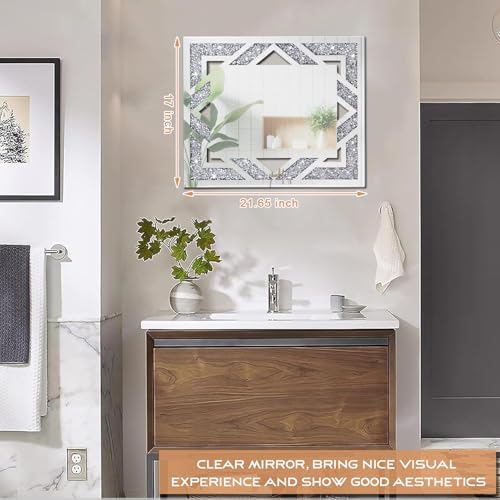 Rectangular Hollow Crushed Diamond Decorative Mirror, 17”x21.6“ Silver Crushed - Image 5