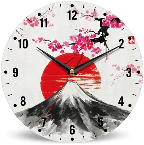 SPUNKER Clock for Bedroom, Japan Cherry Blossoms Kitchen Wall Clock, Sun Mt. by SPUNKER