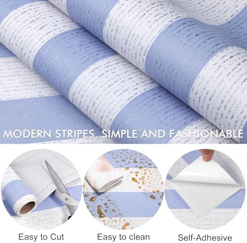 Blue Stripe Peel and Stick Wallpaper A Set of 15.7" x 1181" Blue and White - Image 5