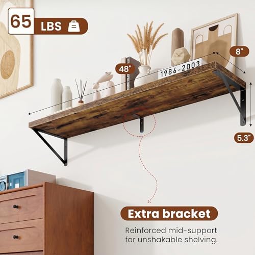 Deep Wall Shelves 48"W x 8"D Engineered Wood Floating Shelves - Image 3