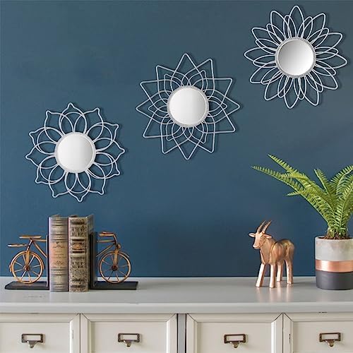 Silver Mirrors for Wall, Metal Flower Circle Mirrors for Home Decoration - Image 2