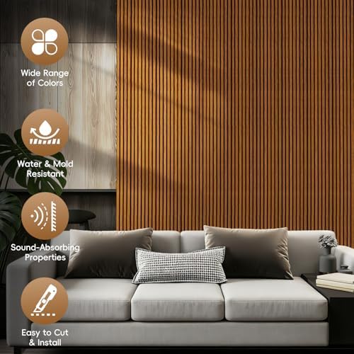 RITOLLO Wood Panels for Wall, Acoustic Wall Panels 92.5 x 11 in, 4 Pack - Image 3