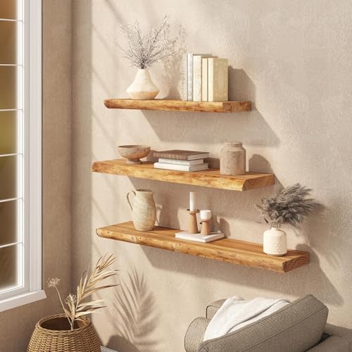 36" Live Edge Floating Shelves, Solid Elm Wood Shelf - Image 4